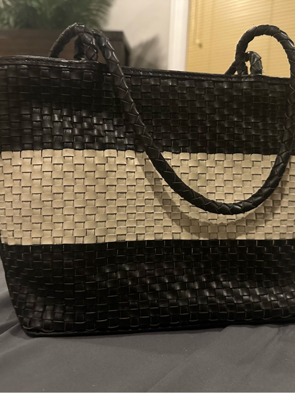 Bembien Two-Tone Black and Cream Woven Tote - Picture 2 of 3